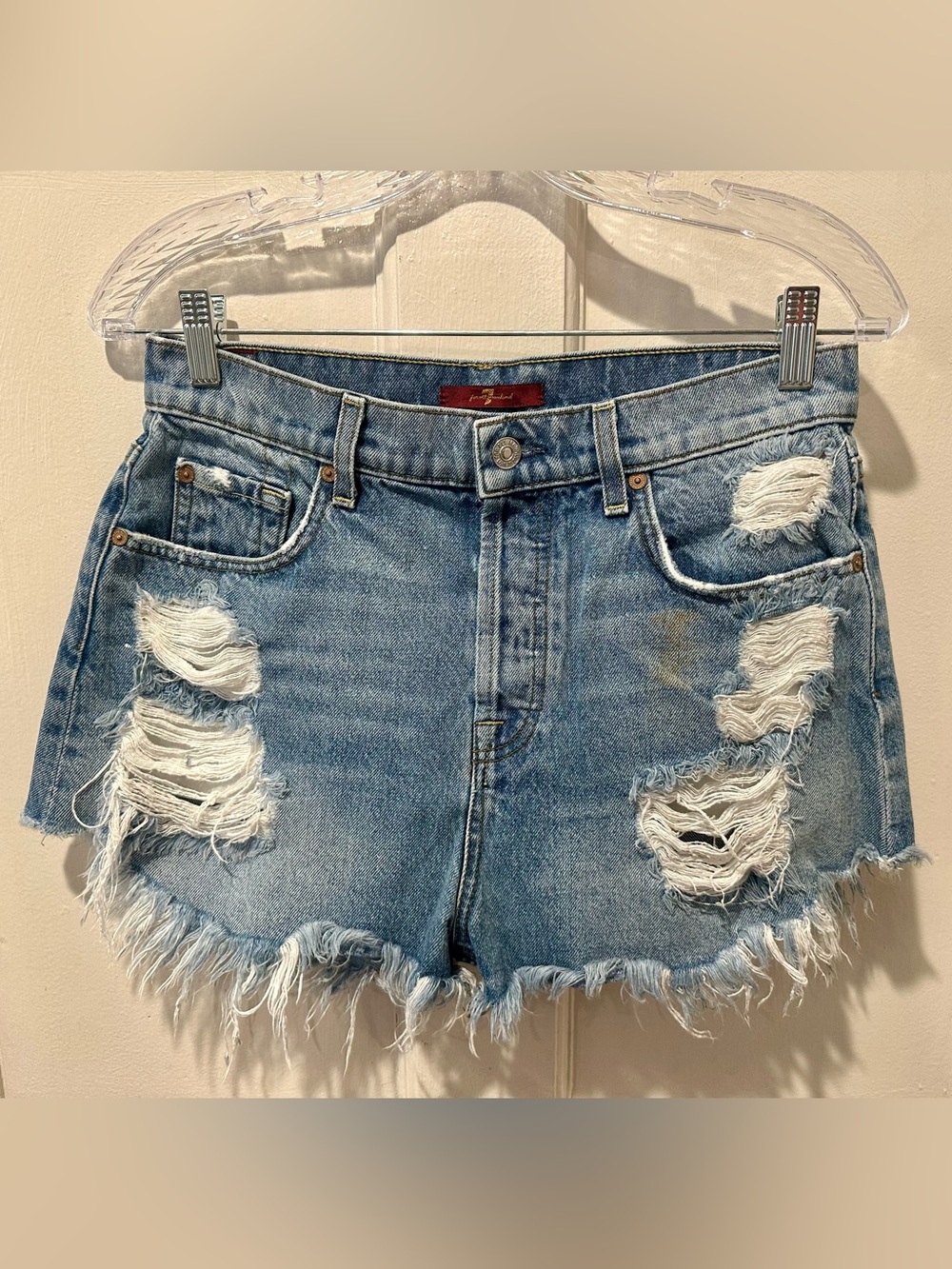 7 For All Mankind Distressed Medium Blue Denim Wash Cutoff Shorts Women’s 29